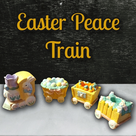 Vtg Candlestick Holders Easter Bunny Rabbit Carrot Ceramic Mini Train 4 Pcs Set - Picture 3 of 10